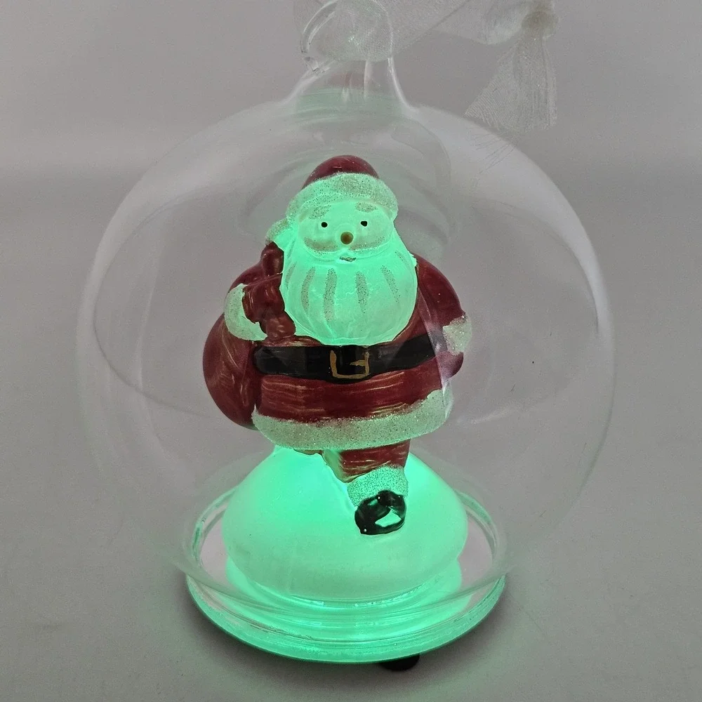 Glass Light Up Santa Ornament Color Changing Orb Hanging Glitter Hand Blown 5